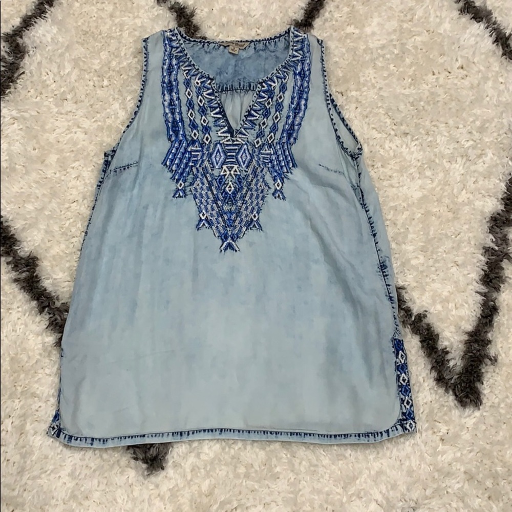 Denim style embroidered tank
